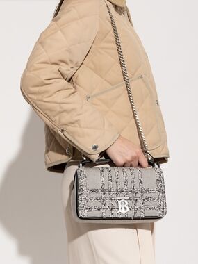 Burberry Gray & Black Tweed TB Shoulder Bag